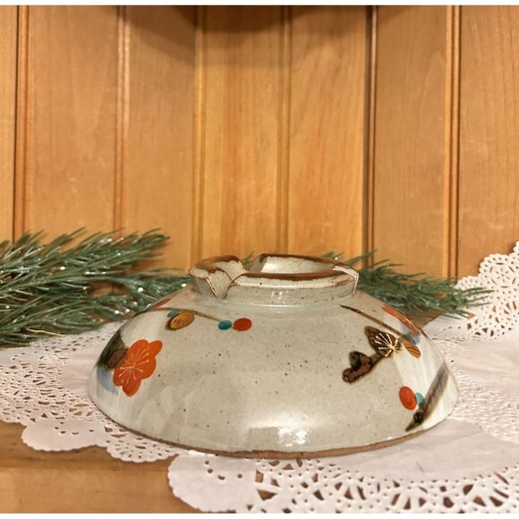 Vintage Hand-Painted Donabe Lid Bowl Stoneware Orange Poppy Rice Cooker - Picture 1 of 5